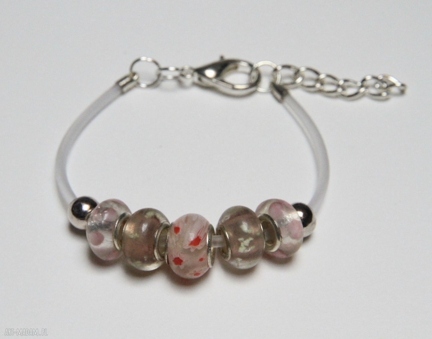 Różowa bransoletka handmade ze szkłem Murano - regulowana