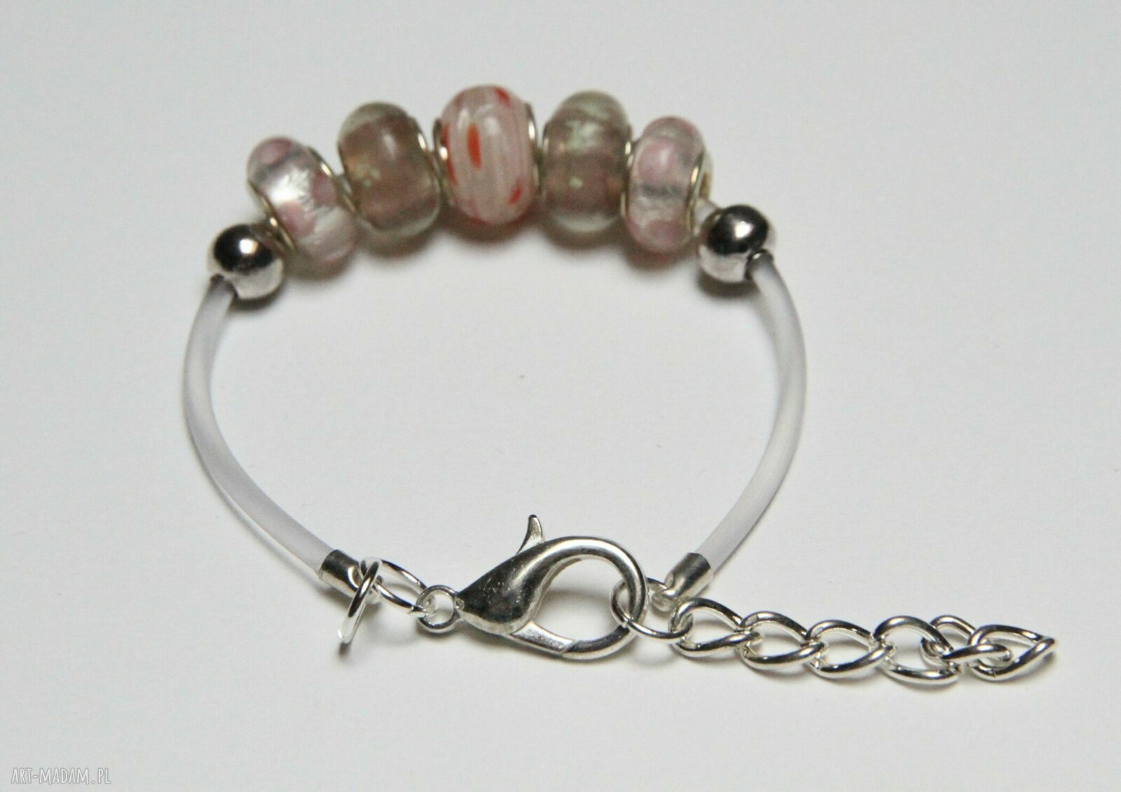 Różowa bransoletka handmade ze szkłem Murano - regulowana