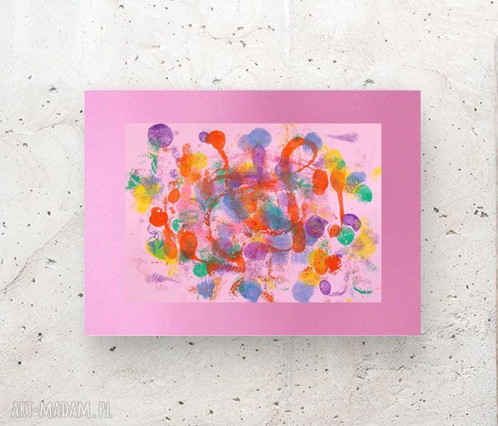 Różowa dekoracja na ścianę - abstrakcyjna grafika ręcznie malowana 30x40