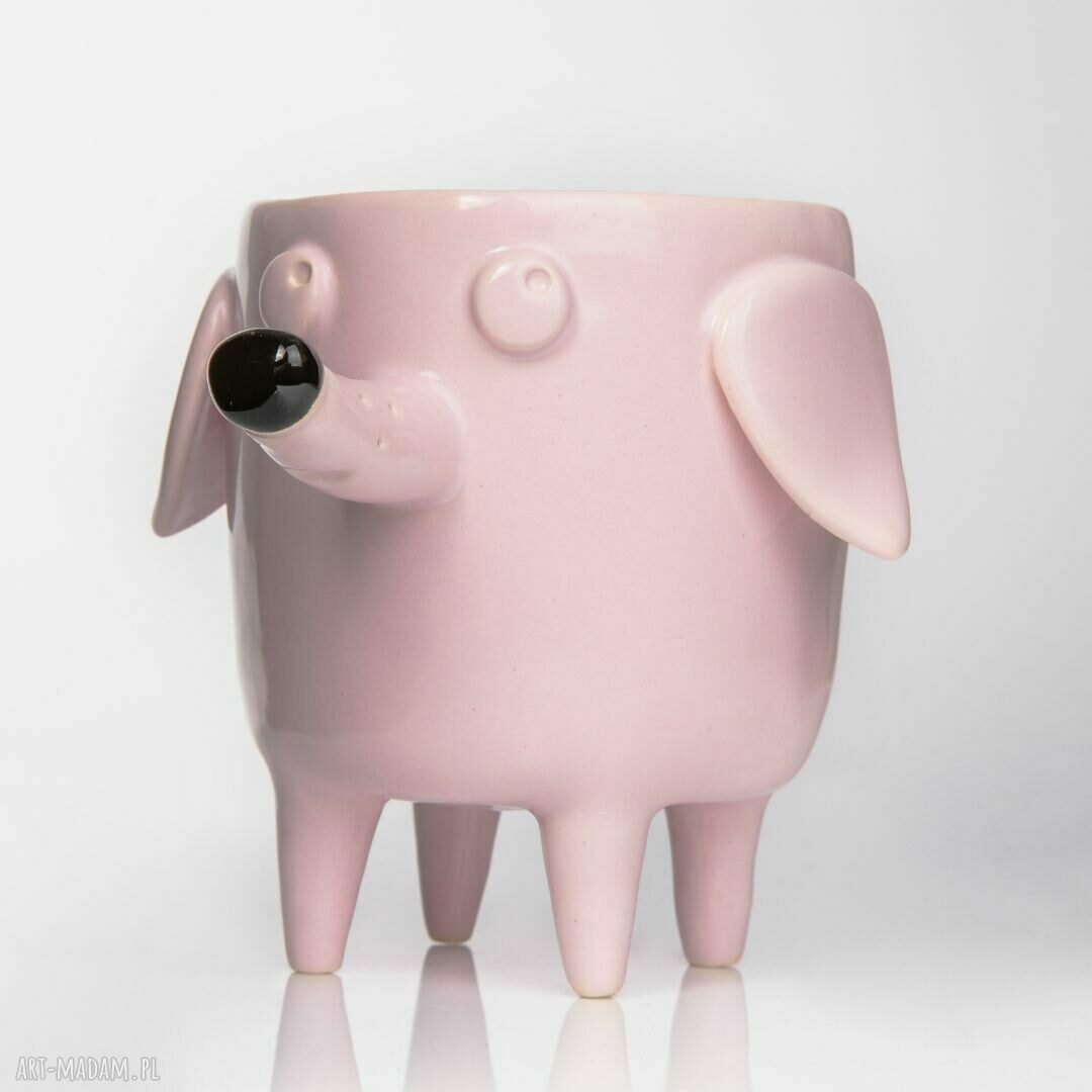 Doniczka różowa pies Azorek - rękodzieło na prezent od Lamabo Ceramics
