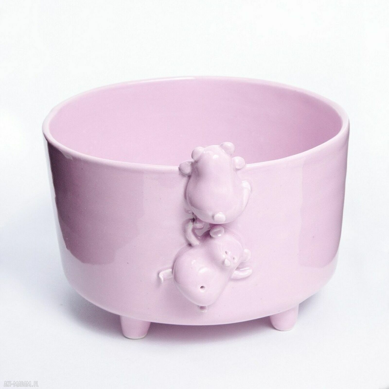 Różowa miseczka śniadaniowa z misiami - ceramiczna rękodzieło Lamabo