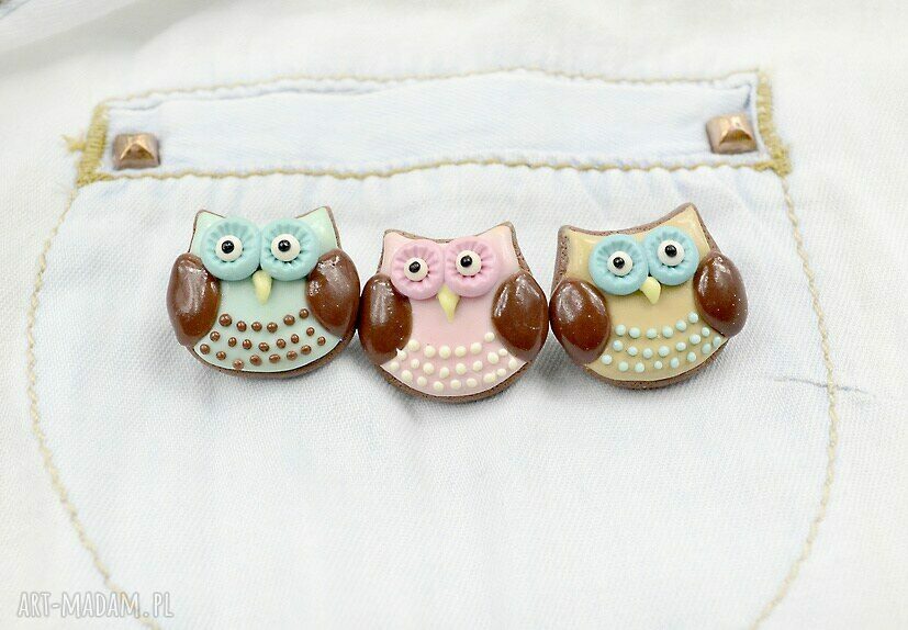 Różowa sówka ciasteczkowa - broszka handmade z masy Fimo