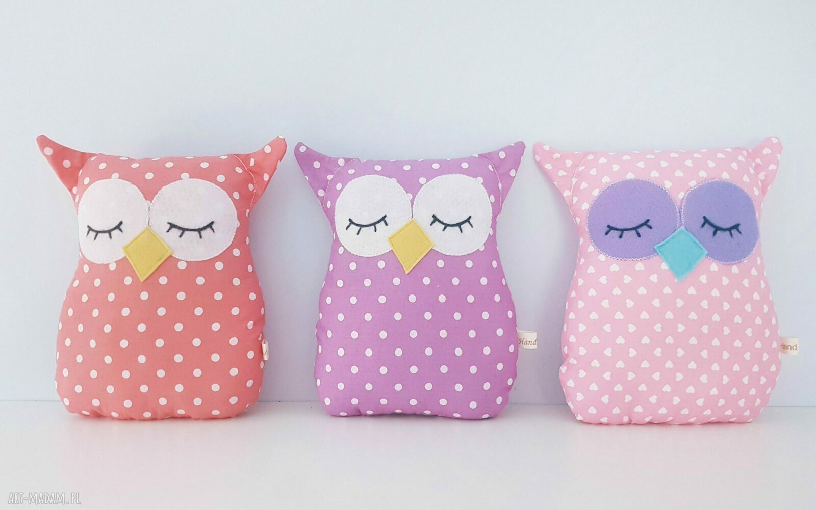 różowa sówka w serduszka handmade