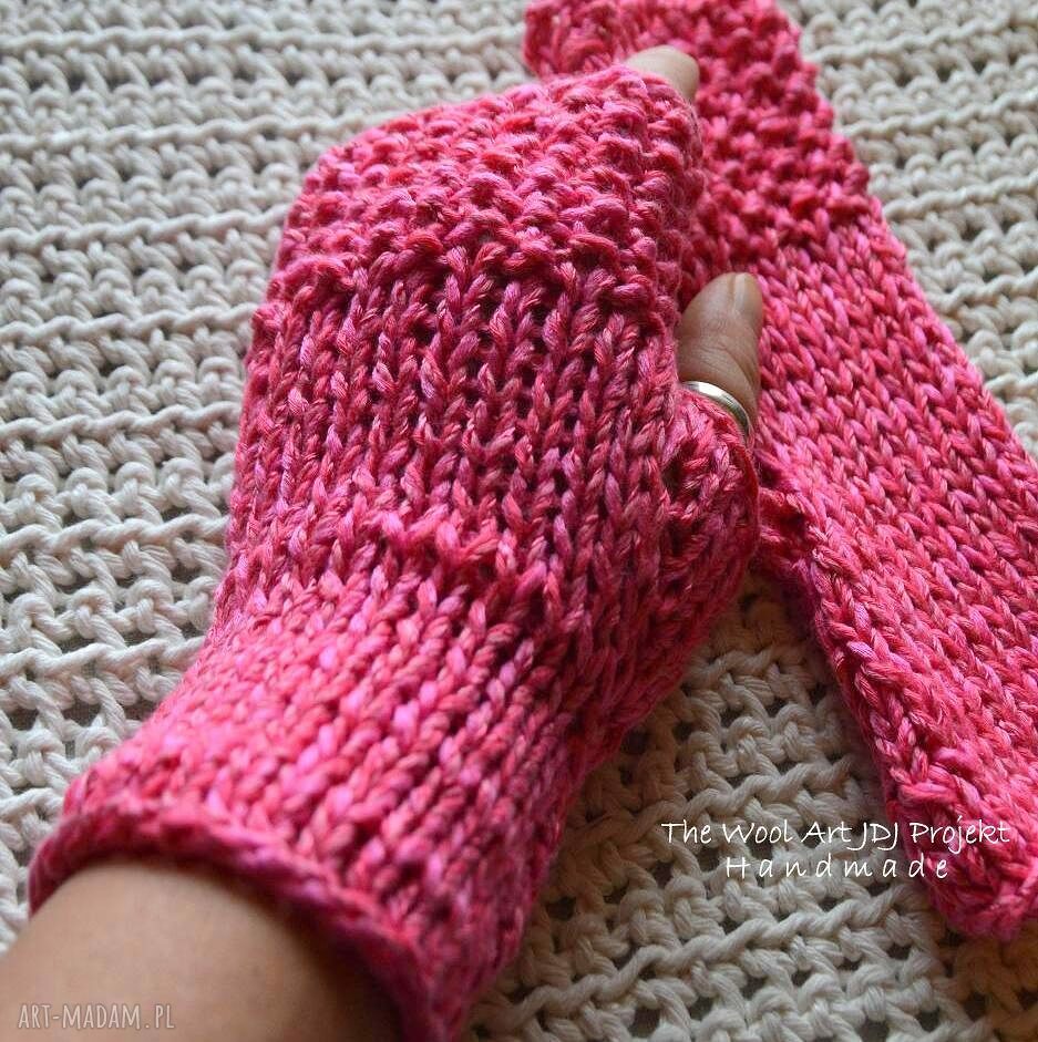 rękawiczki: różowe mitenki hand made