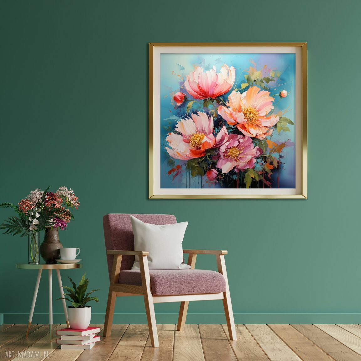 Obraz różowe piwonie - plakat wydruk artystyczny 50x50 cm