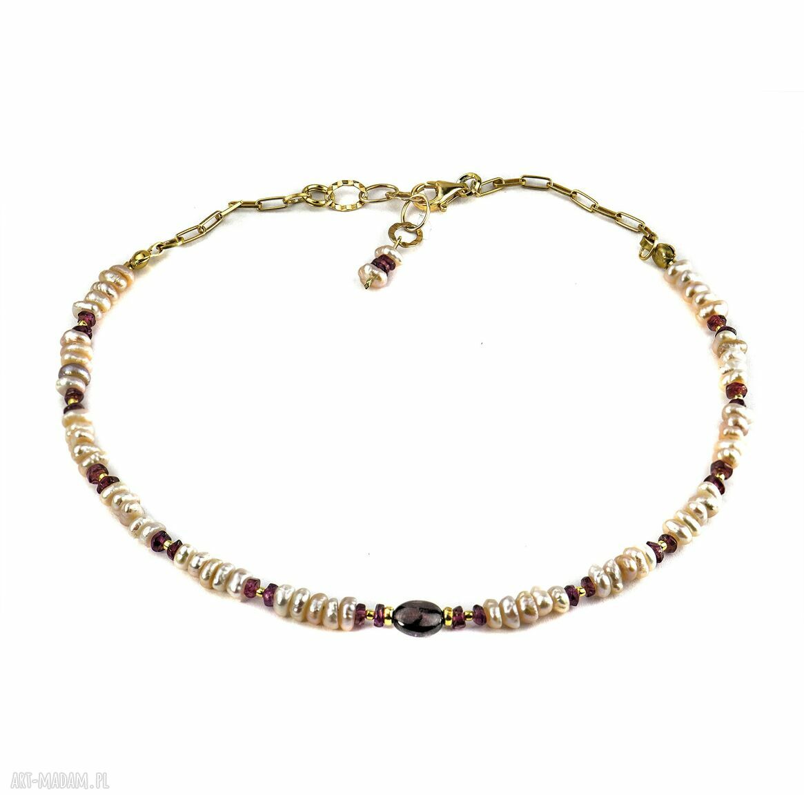 Naszyjnik choker z różowych pereł naturalnych i srebra 925 złoconego 24k