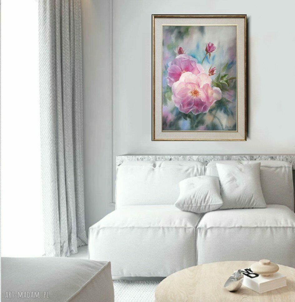 Różowe róże - ręcznie malowany obraz olejny na płótnie 70x50 cm