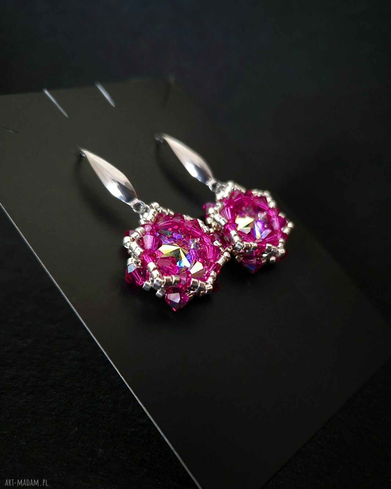 Różowe wiszące kolczyki Crystal Fuchsia Maxima z kryształków Preciosa