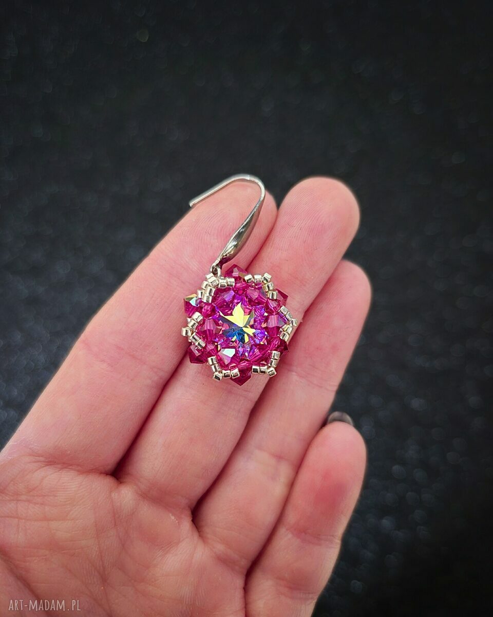 Różowe wiszące kolczyki Crystal Fuchsia Maxima z kryształków Preciosa