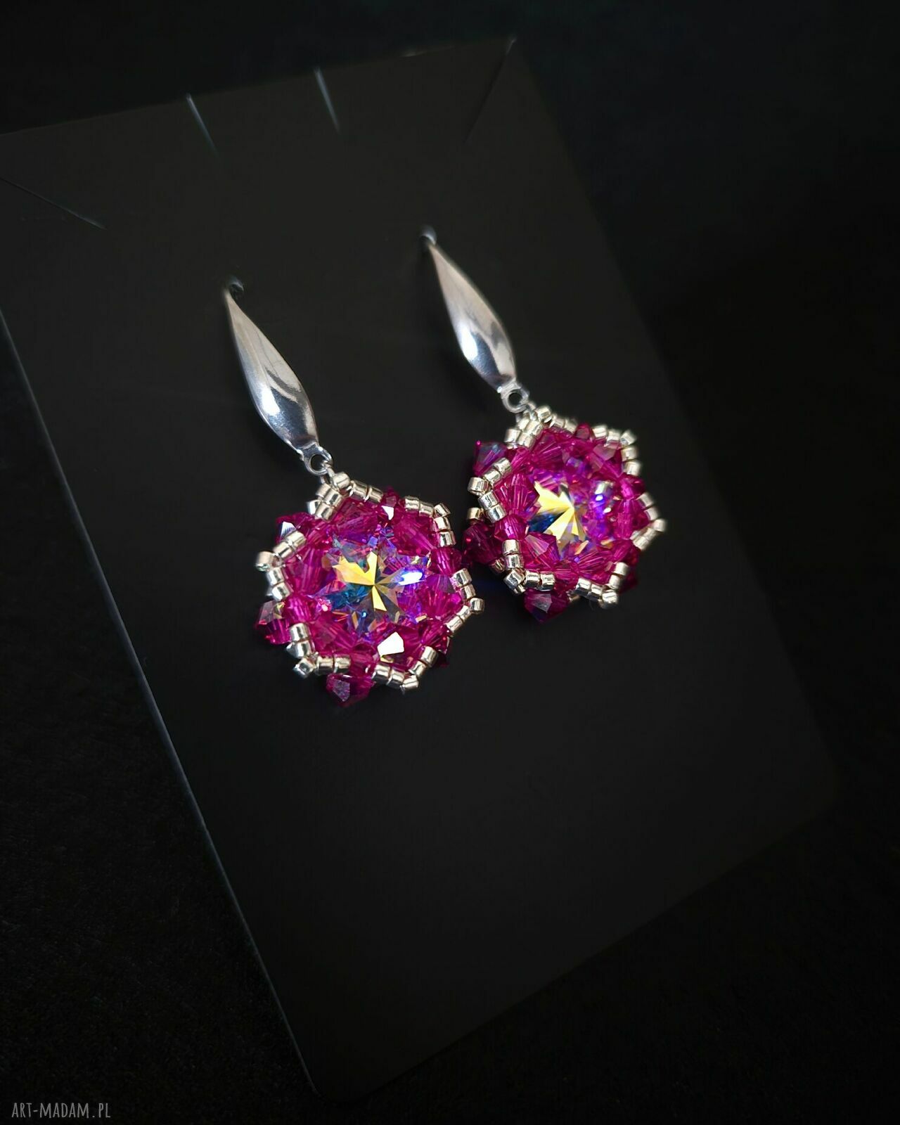 Różowe wiszące kolczyki Crystal Fuchsia Maxima z kryształków Preciosa