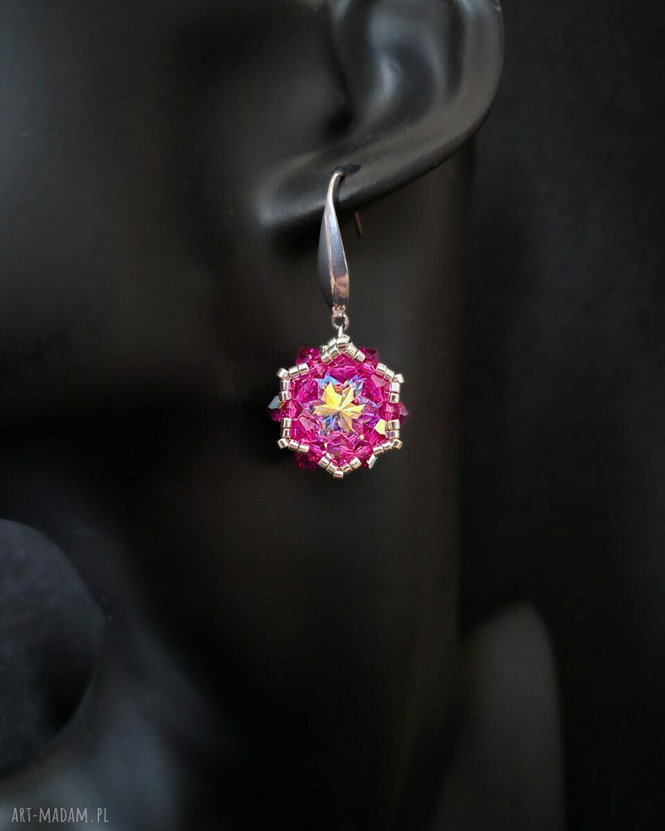 Różowe wiszące kolczyki Crystal Fuchsia Maxima z kryształków Preciosa
