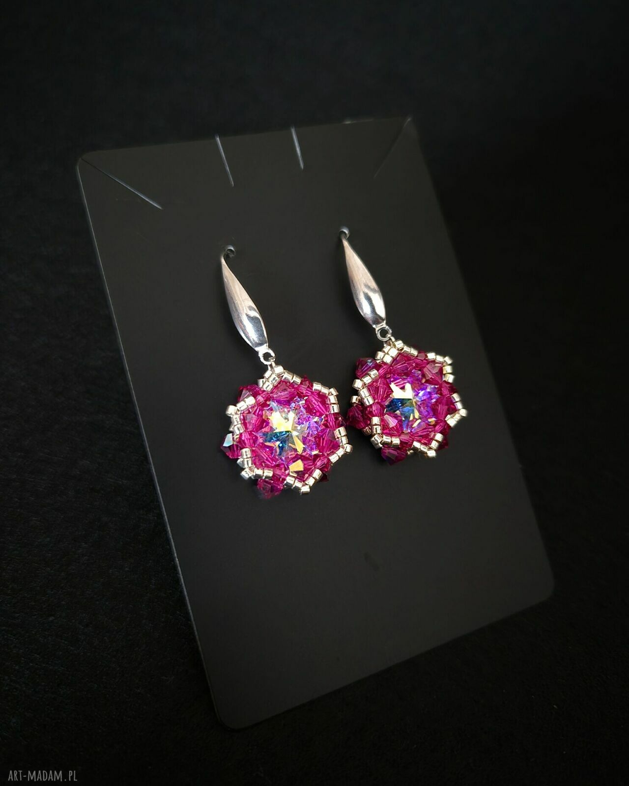 Różowe wiszące kolczyki Crystal Fuchsia Maxima z kryształków Preciosa