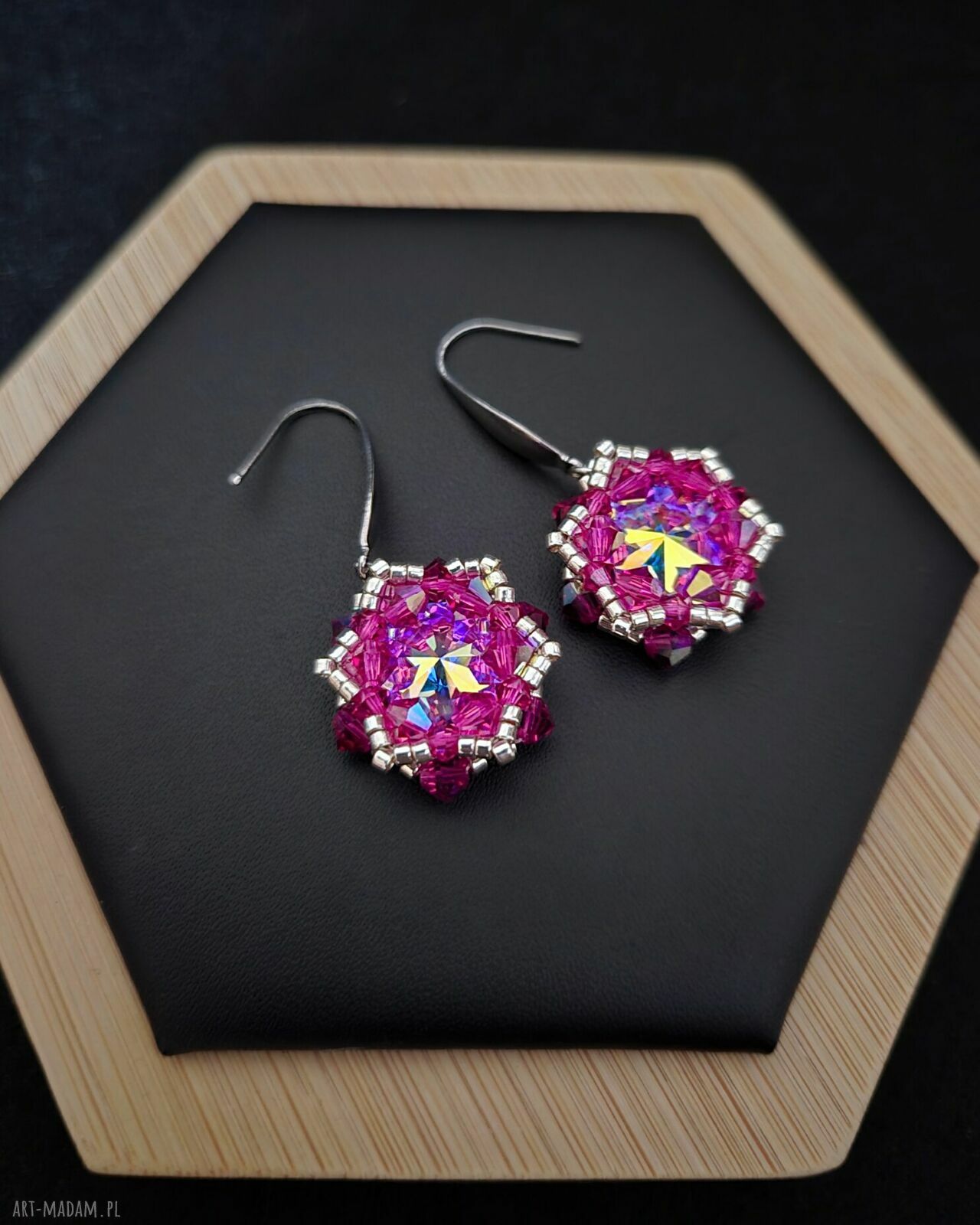 Różowe wiszące kolczyki Crystal Fuchsia Maxima z kryształków Preciosa