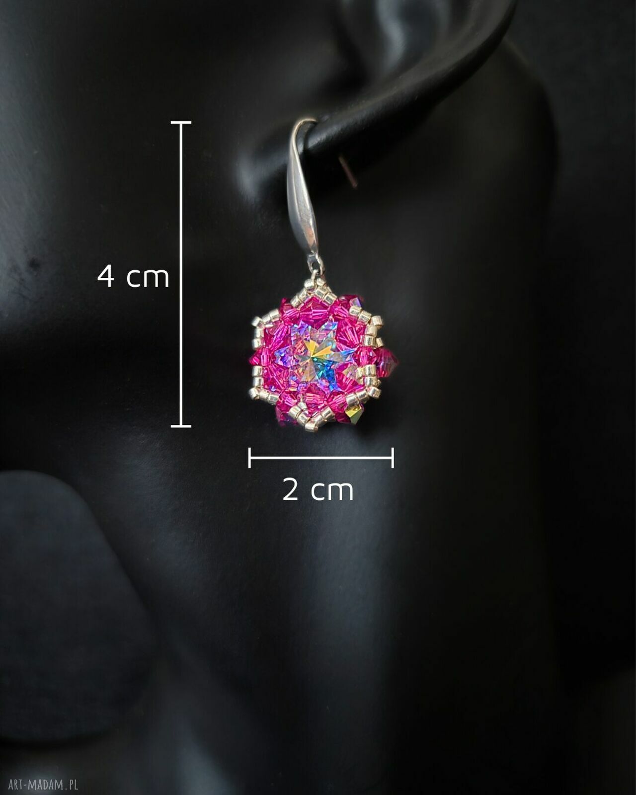 Różowe wiszące kolczyki Crystal Fuchsia Maxima z kryształków Preciosa