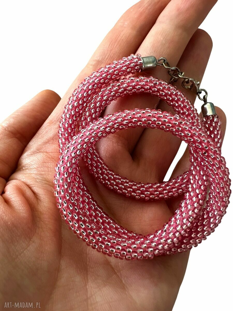 Różowo-srebrny naszyjnik z koralików retro - handmade z czeskich koralików