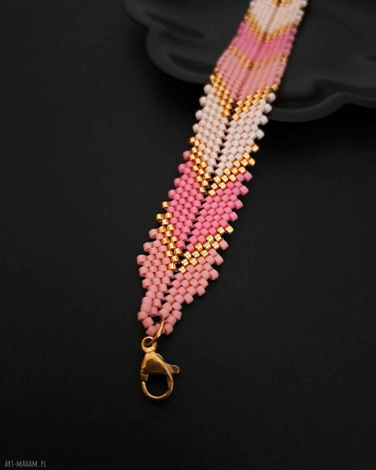 Różowo-Złota Bransoletka z Koralików „Pink Chevron”
