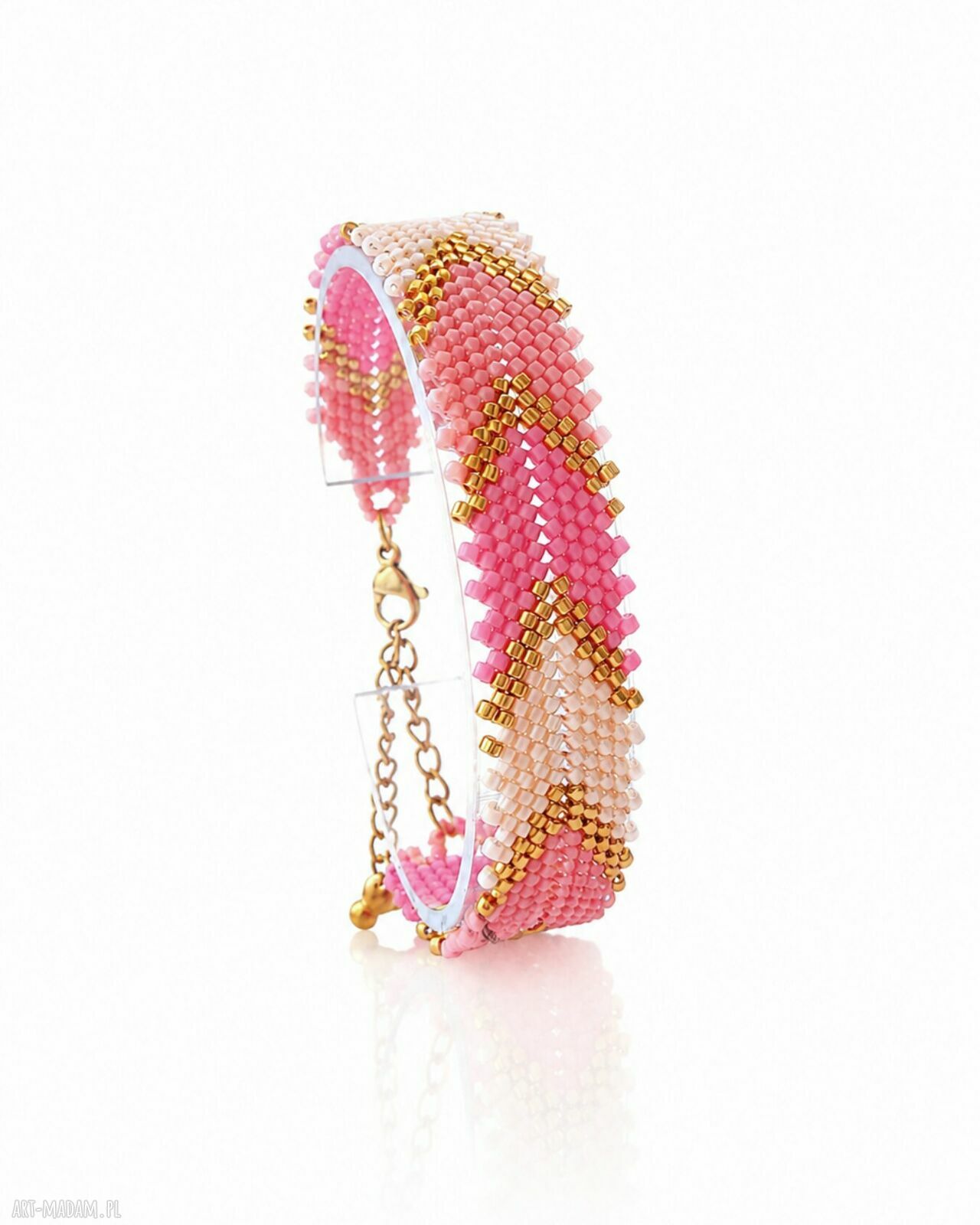 Różowo-Złota Bransoletka z Koralików „Pink Chevron”