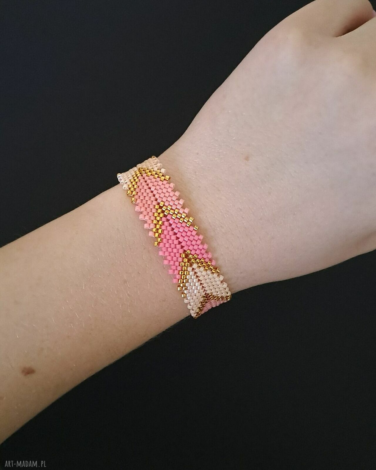 Różowo-Złota Bransoletka z Koralików „Pink Chevron”