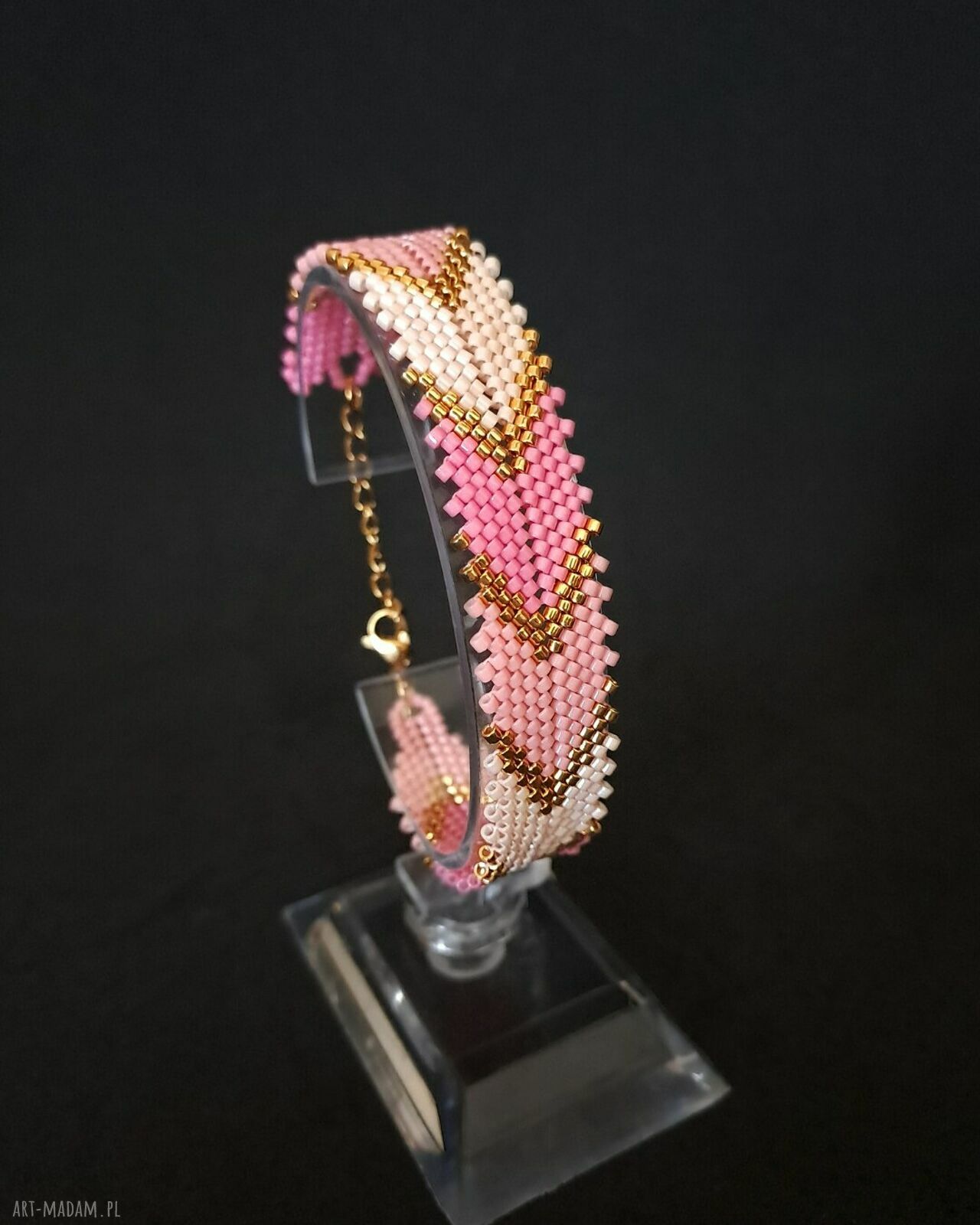 Różowo-Złota Bransoletka z Koralików „Pink Chevron”