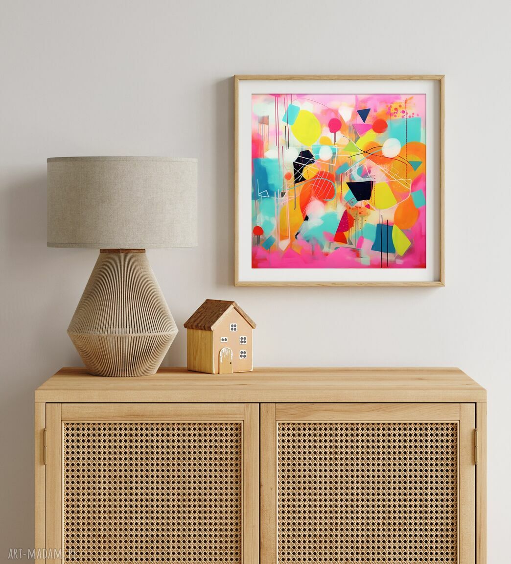 Różowy abstrakcyjny obraz - geometryczna abstrakcja 50x50 cm (wydruk artystyczny)