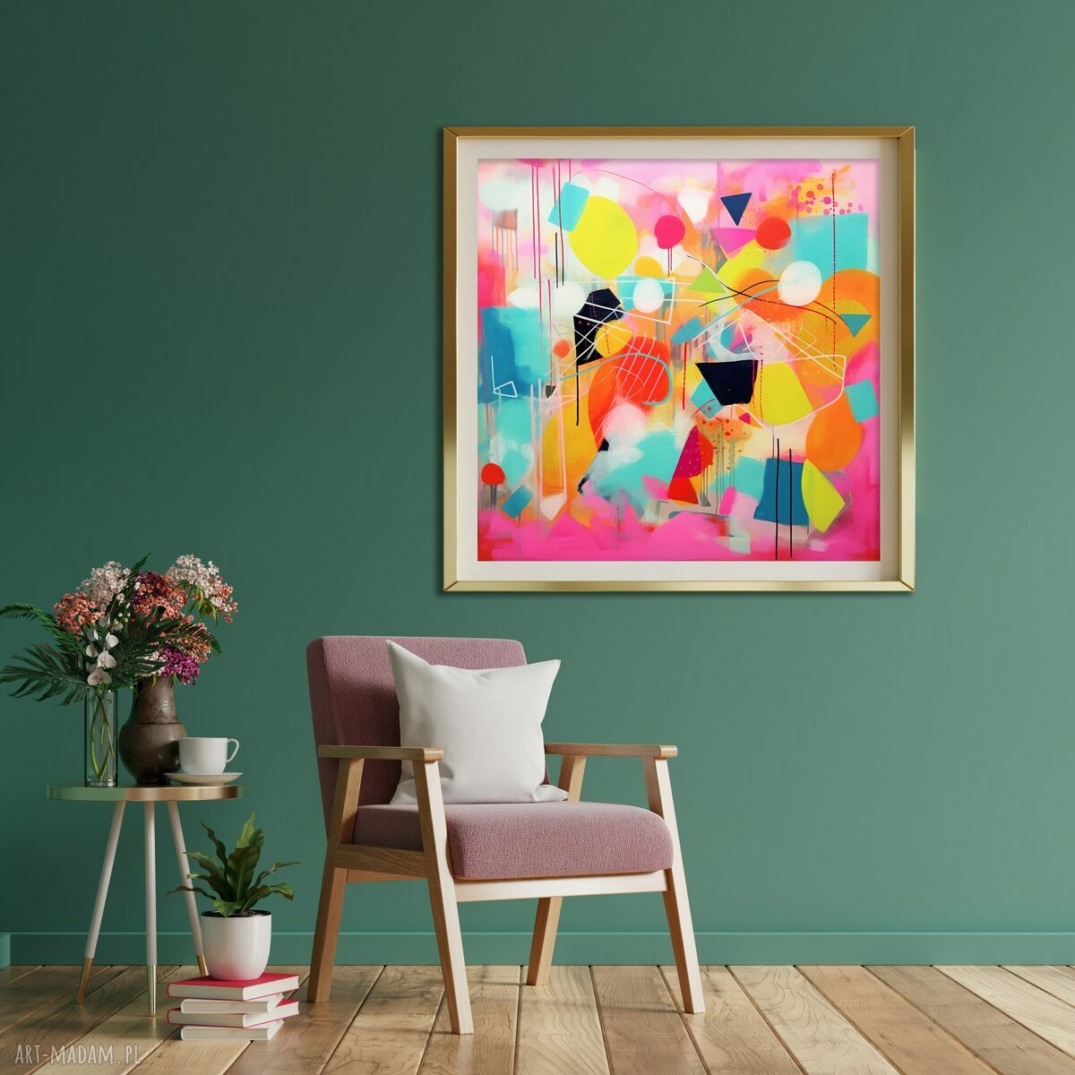 Różowy abstrakcyjny obraz - geometryczna abstrakcja 50x50 cm (wydruk artystyczny)