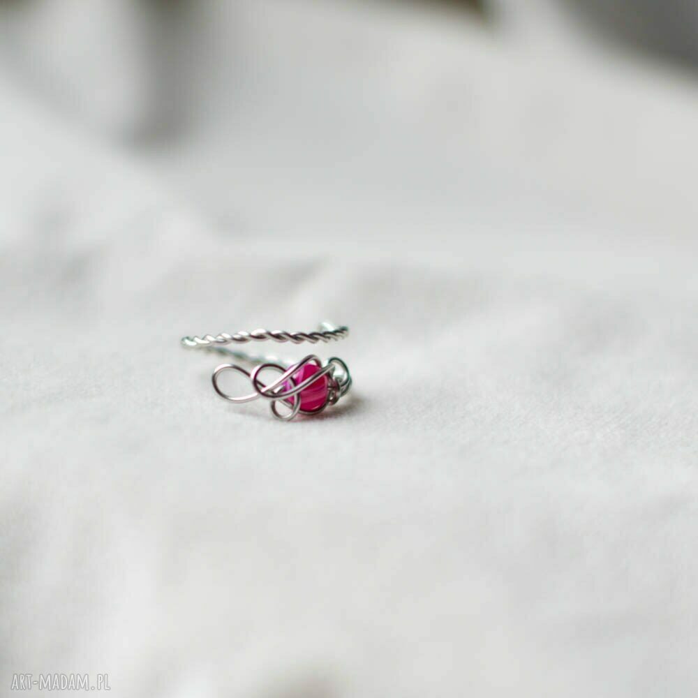 Różowy agat - pierścionek ze stali chirurgicznej Wire Wrapping