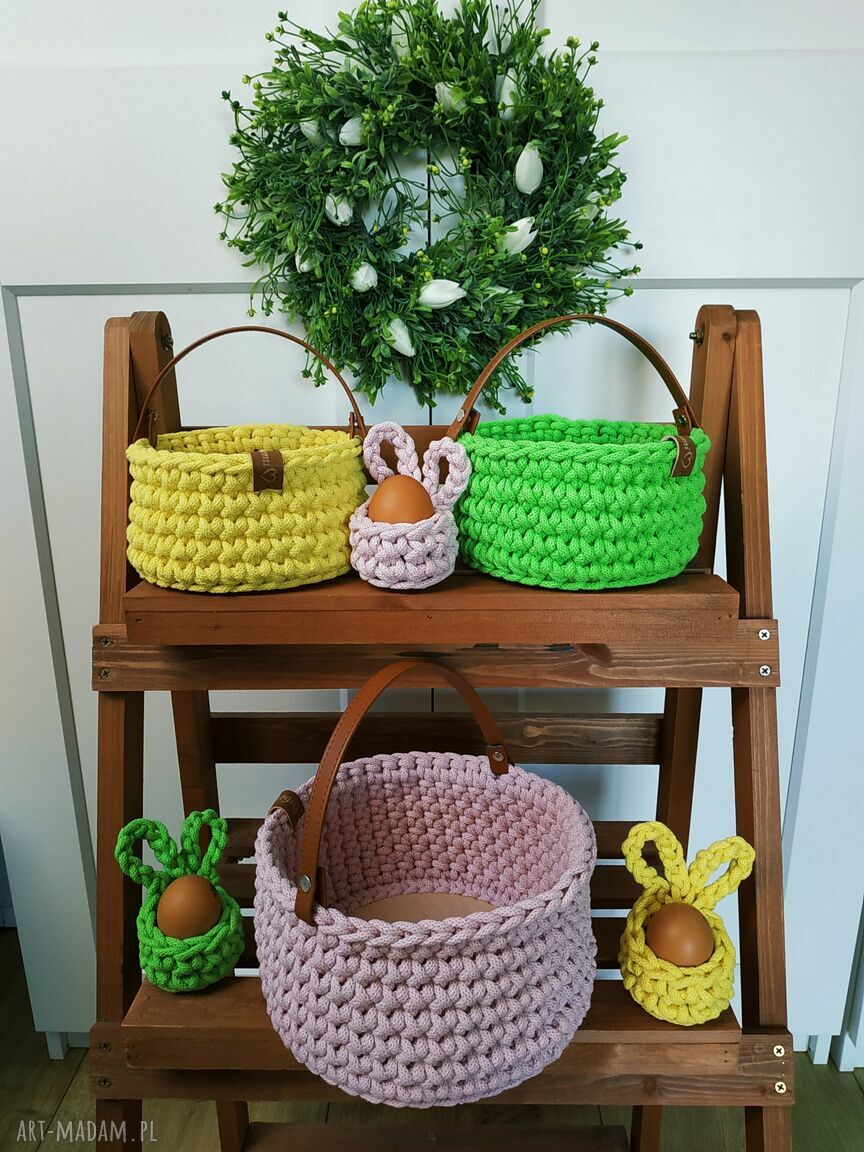 Różowy koszyk wielkanocny dla dziewczynki (20 cm) - handmade ze sznurka bawełnianego