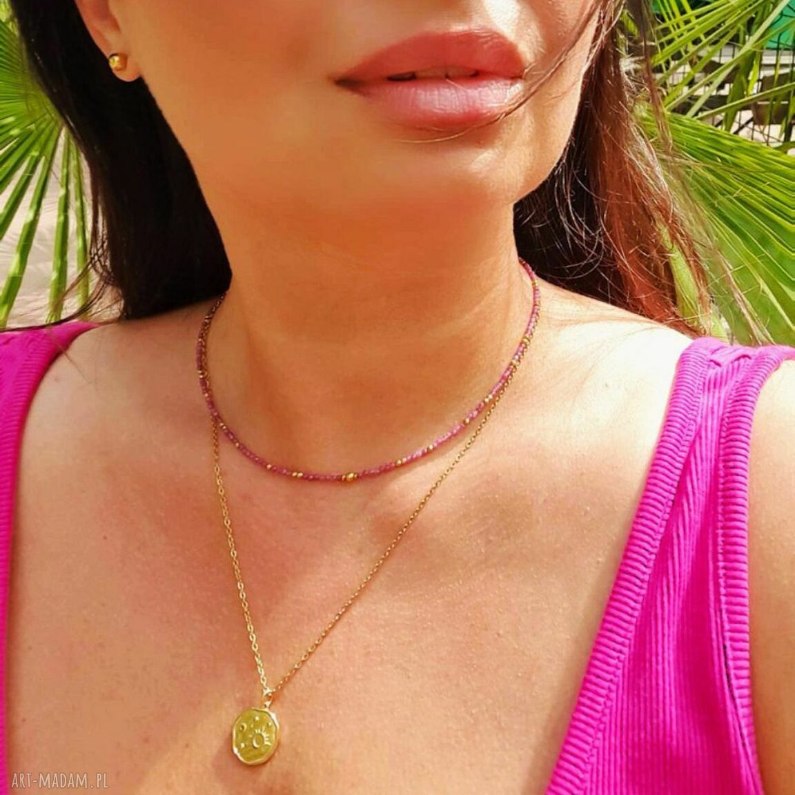 Różowy choker z rubinami i hematytem BEAUTY OF SRI LANKA