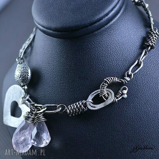 Bransoletka srebrna z różowym kwarcem - wire wrapping, 20 cm