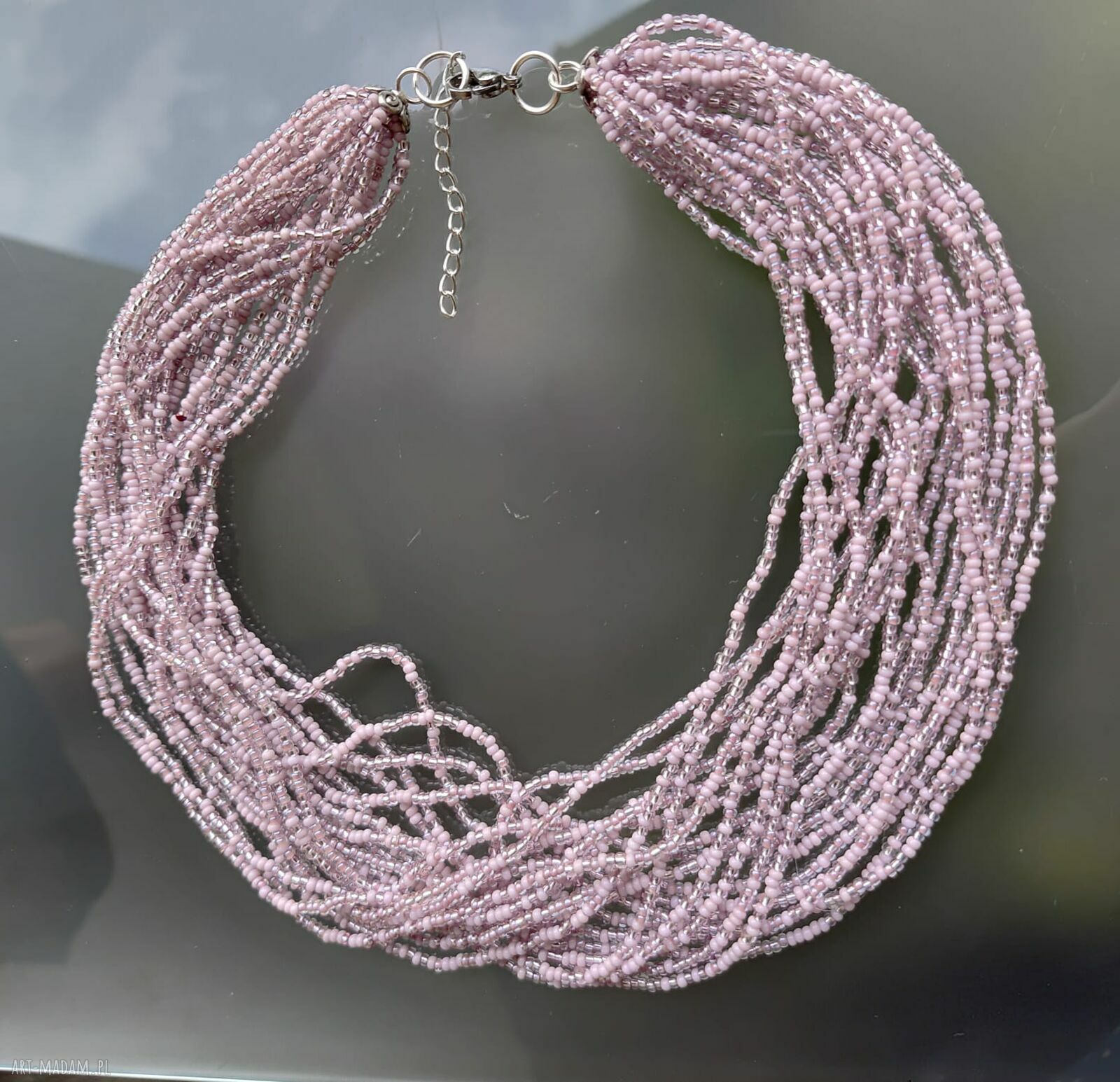 Naszyjnik różowy nude róż z drobnych koralików - handmade Unikatart