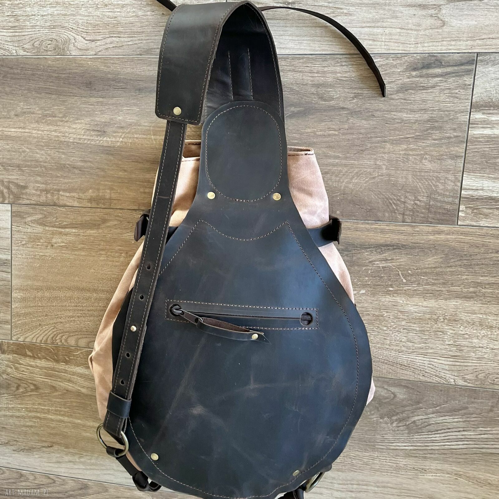 plecaki: Różowy plecak „Bukłak” ze skóry i bawełny woskowanej Vintage. HandMade