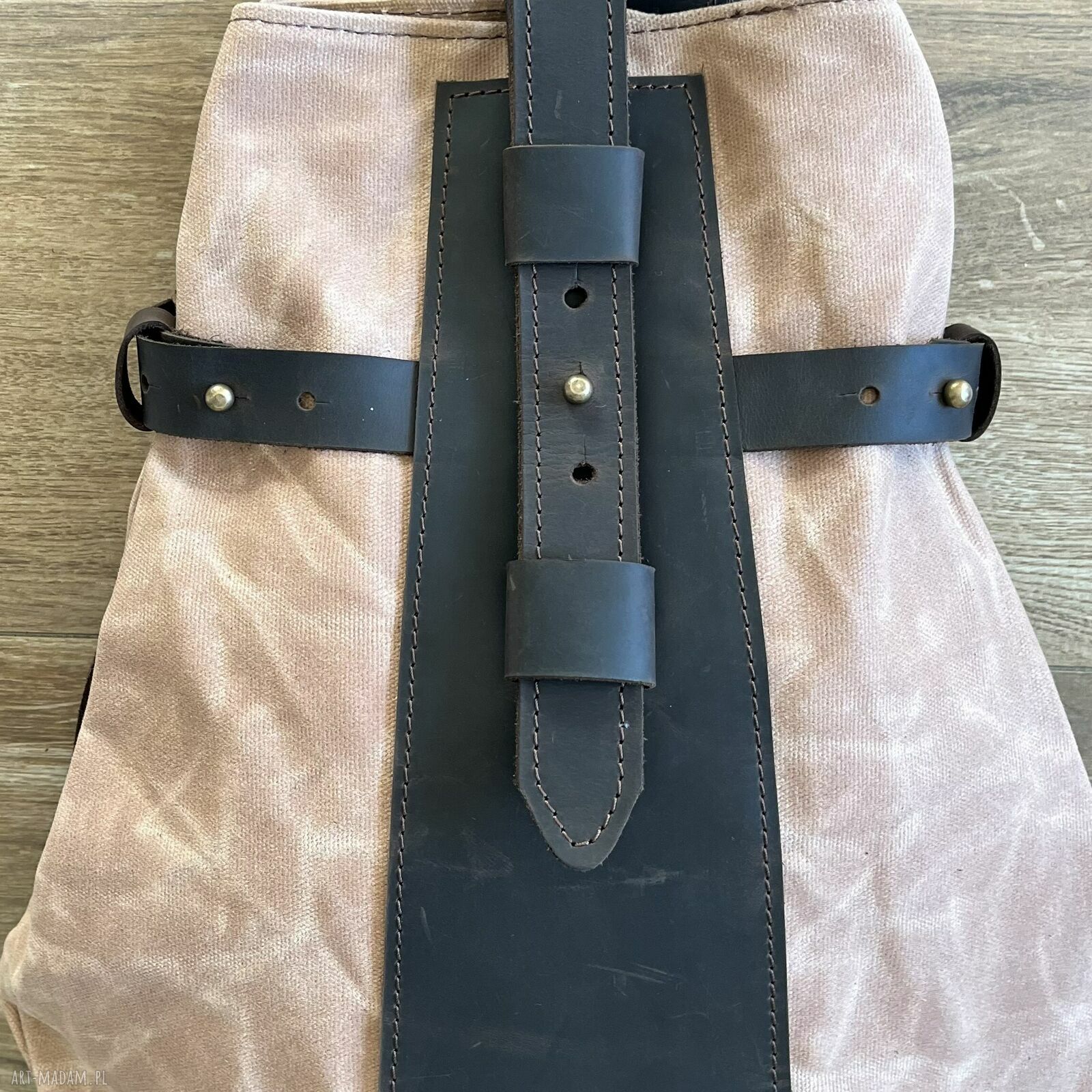 plecaki: Różowy plecak „Bukłak” ze skóry i bawełny woskowanej Vintage. HandMade