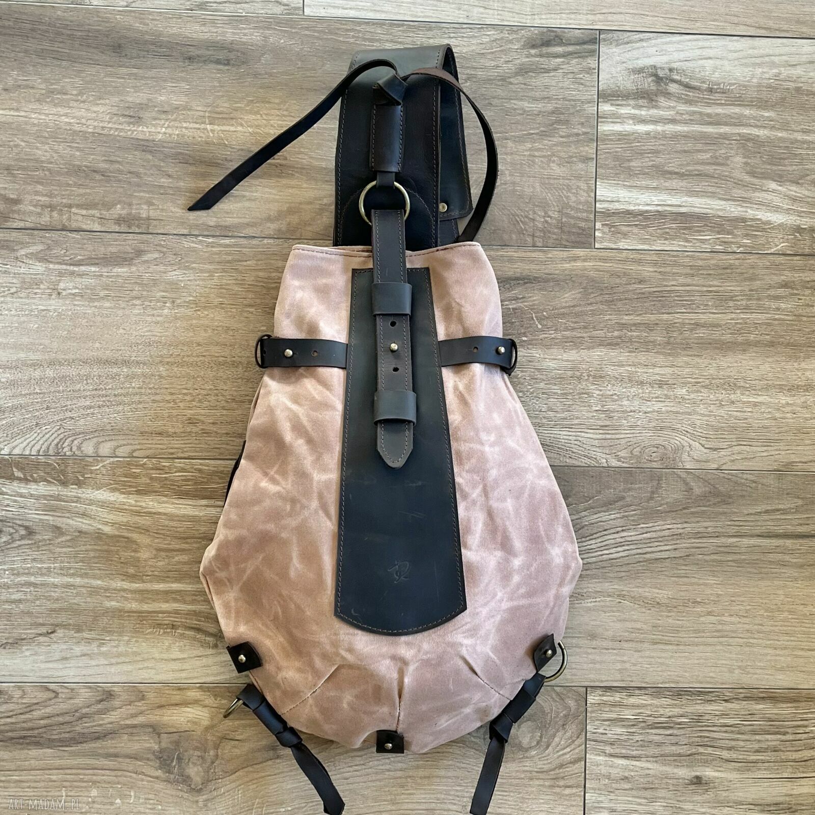 plecaki: Różowy plecak „Bukłak” ze skóry i bawełny woskowanej Vintage. HandMade