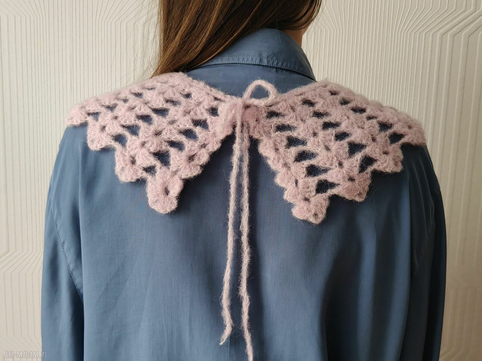 Różowy romantyczny kołnierzyk z alpaki i jedwabiu - handmade