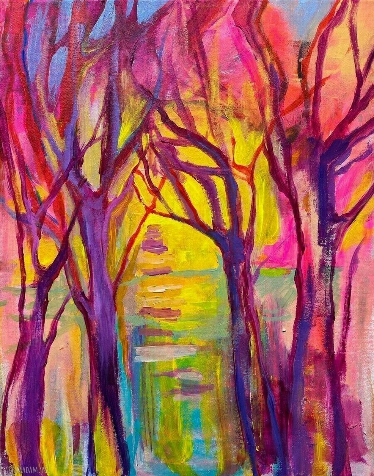 „Różowy świt” - ręcznie malowany obraz akrylowy na płótnie 50x40 cm
