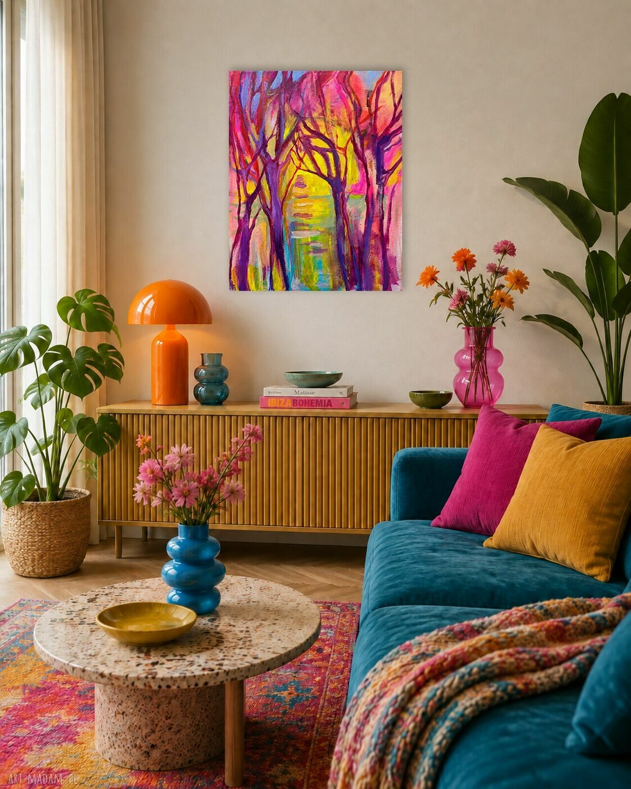 „Różowy świt” - ręcznie malowany obraz akrylowy na płótnie 50x40 cm