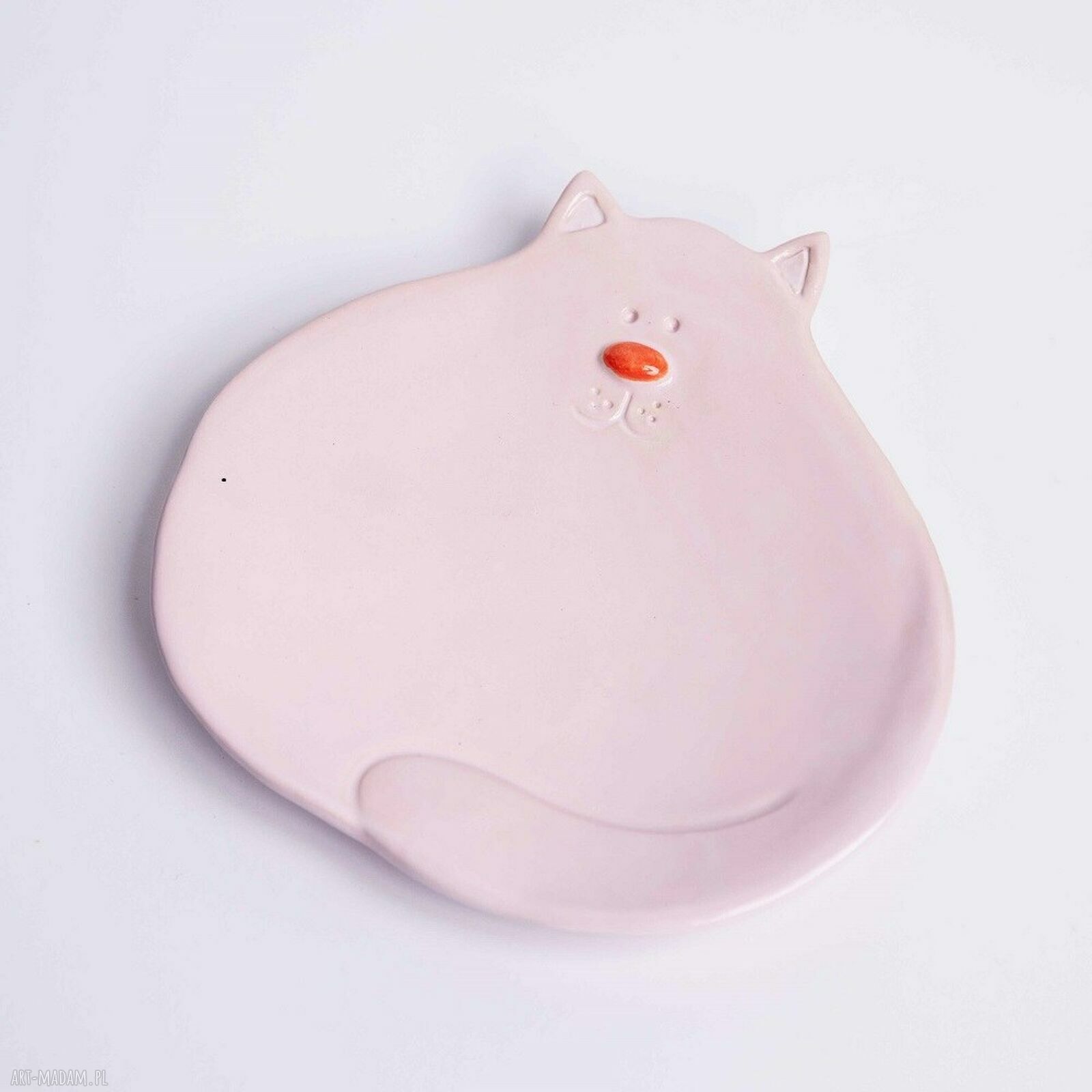 Różowy talerzyk deserowy w kształcie kota - rękodzieło ceramiczne dla kociary (Lamabo)