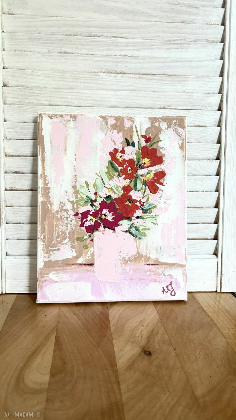 Różowy wiosenny bukiet - obraz akrylowy 24x30 cm malowany ręcznie (bez ramy)