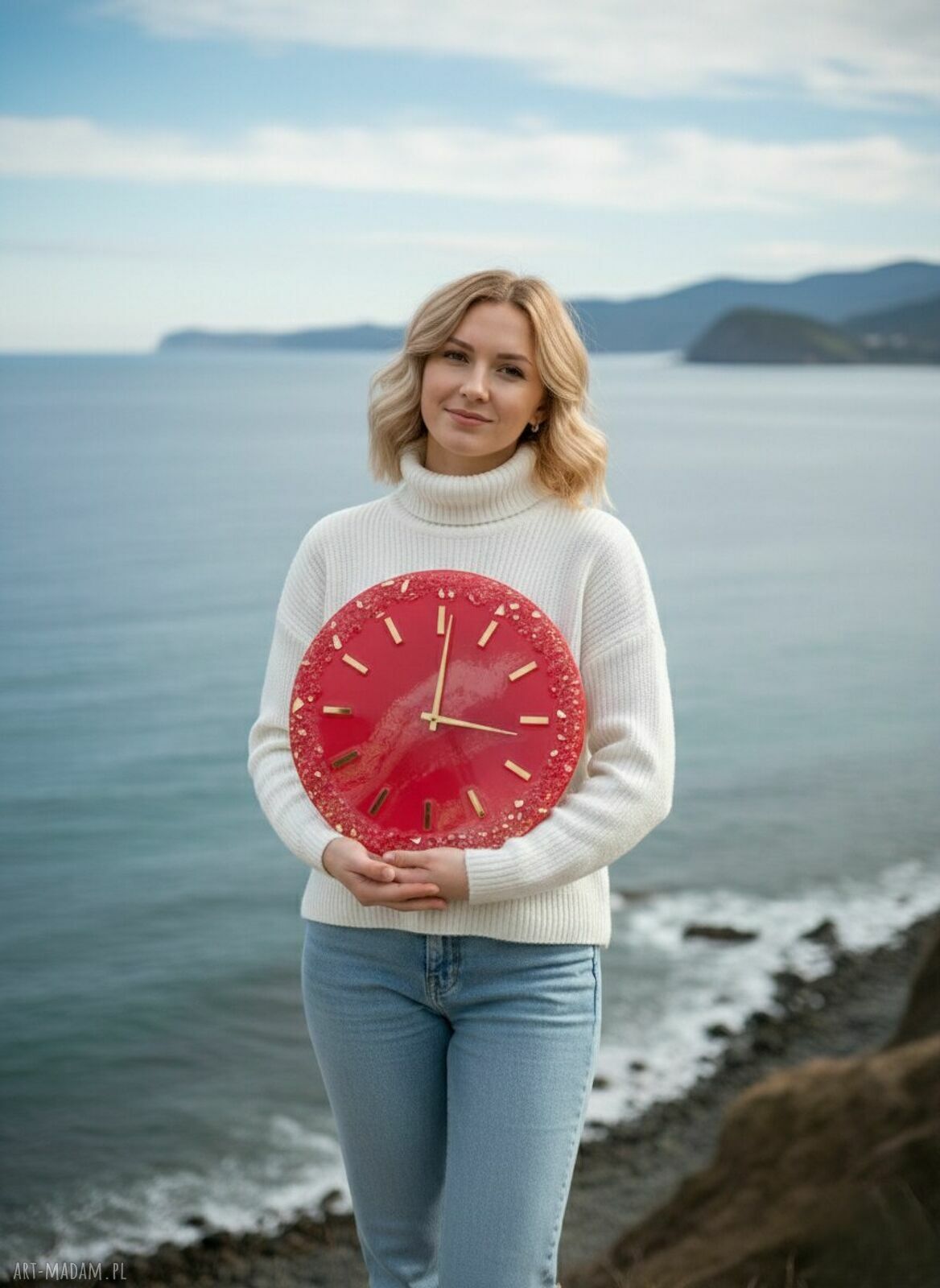 Różowy zegar ścienny 40 cm w stylu geody
