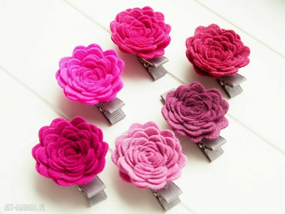 Różyczki Roses - spinki do włosów Mulberry z filcu (2 szt.)