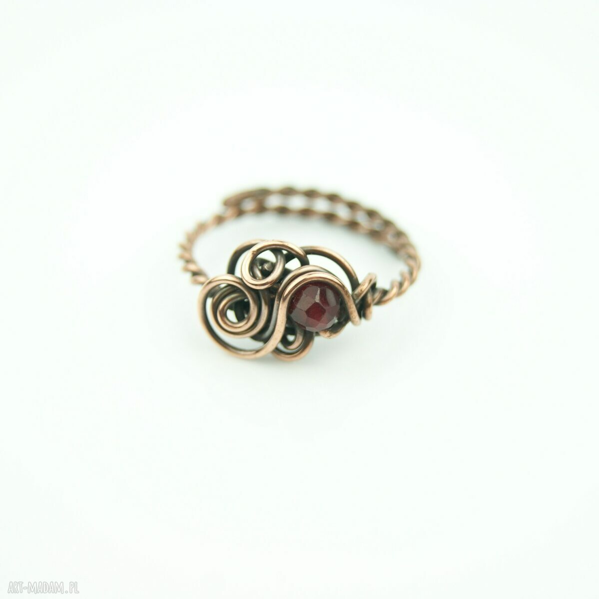 Rubin regulowany pierścionek z miedzi - wire wrapping