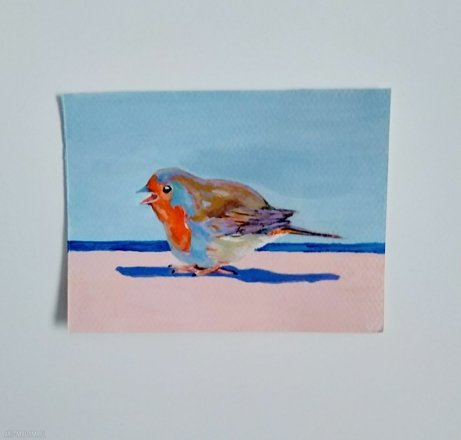 Rudzik - obraz tempera i akryl (12,5x17 cm) dla miłośniczek ptaków