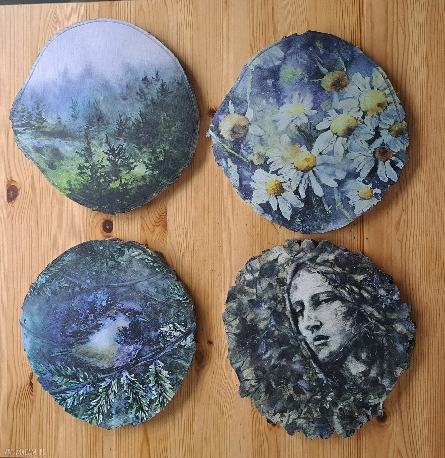 Rumianki - drewniana podstawka dekoracyjna z grafiką 30 cm