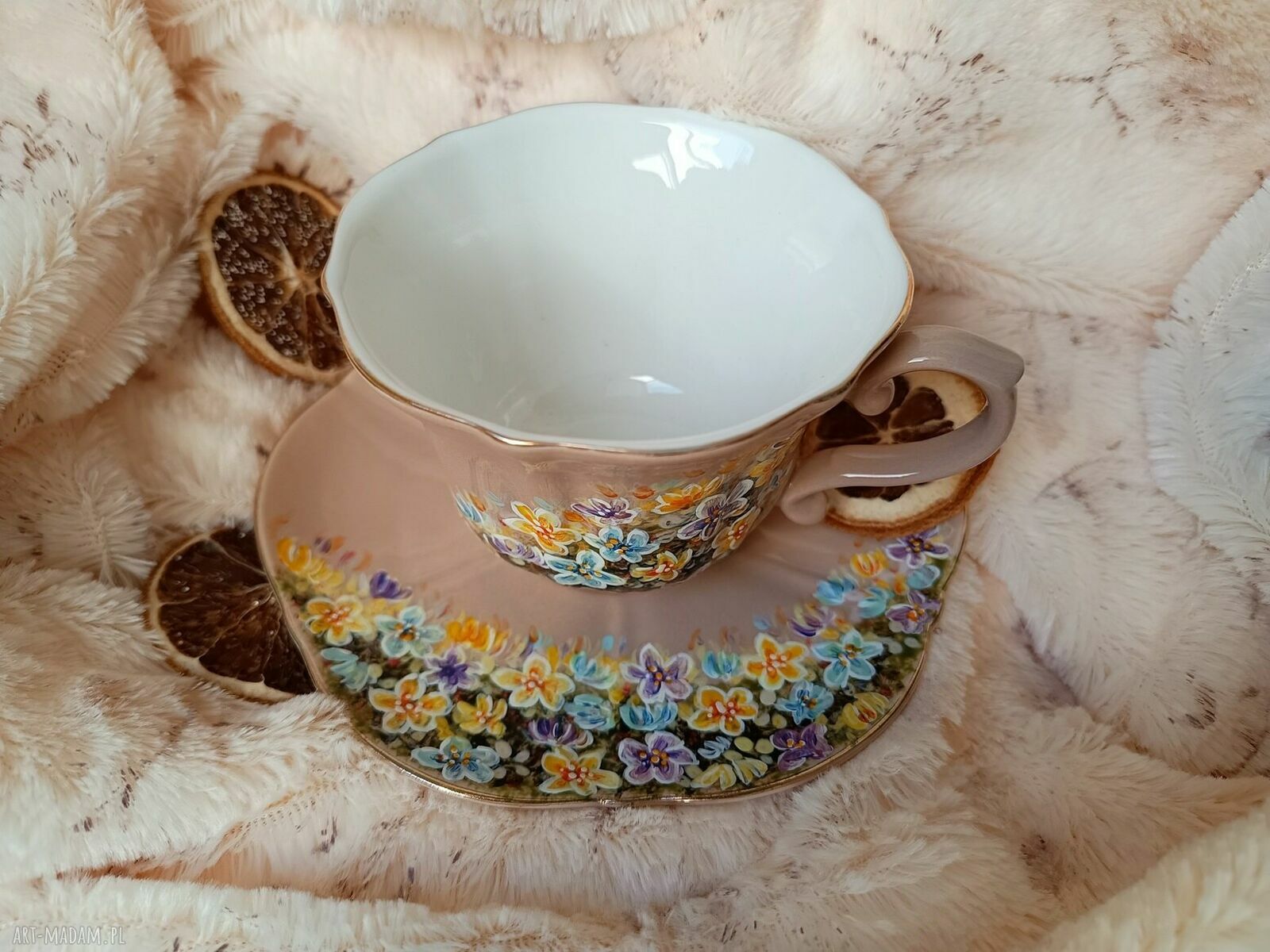 Ręcznie malowany komplet Runo Kwiatowe - filiżanka z porcelany ok. 250 ml
