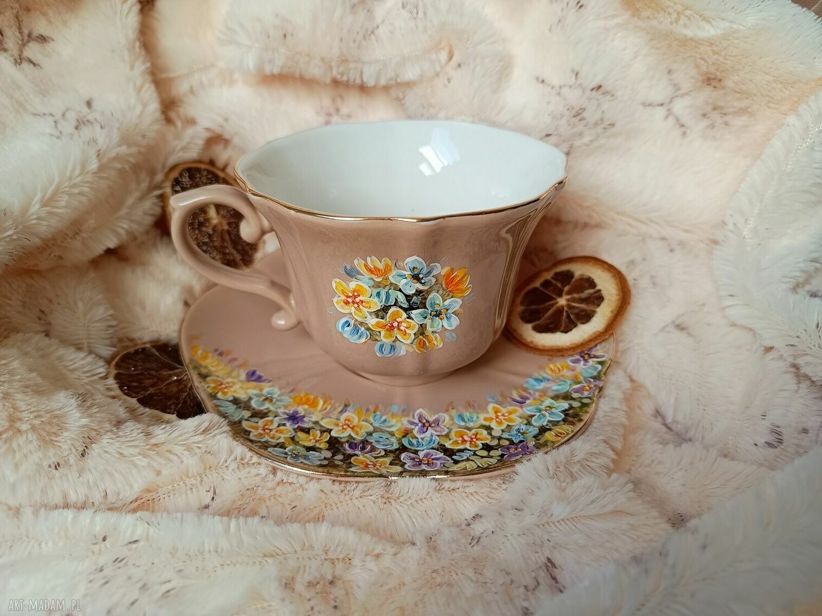 Ręcznie malowany komplet Runo Kwiatowe - filiżanka z porcelany ok. 250 ml