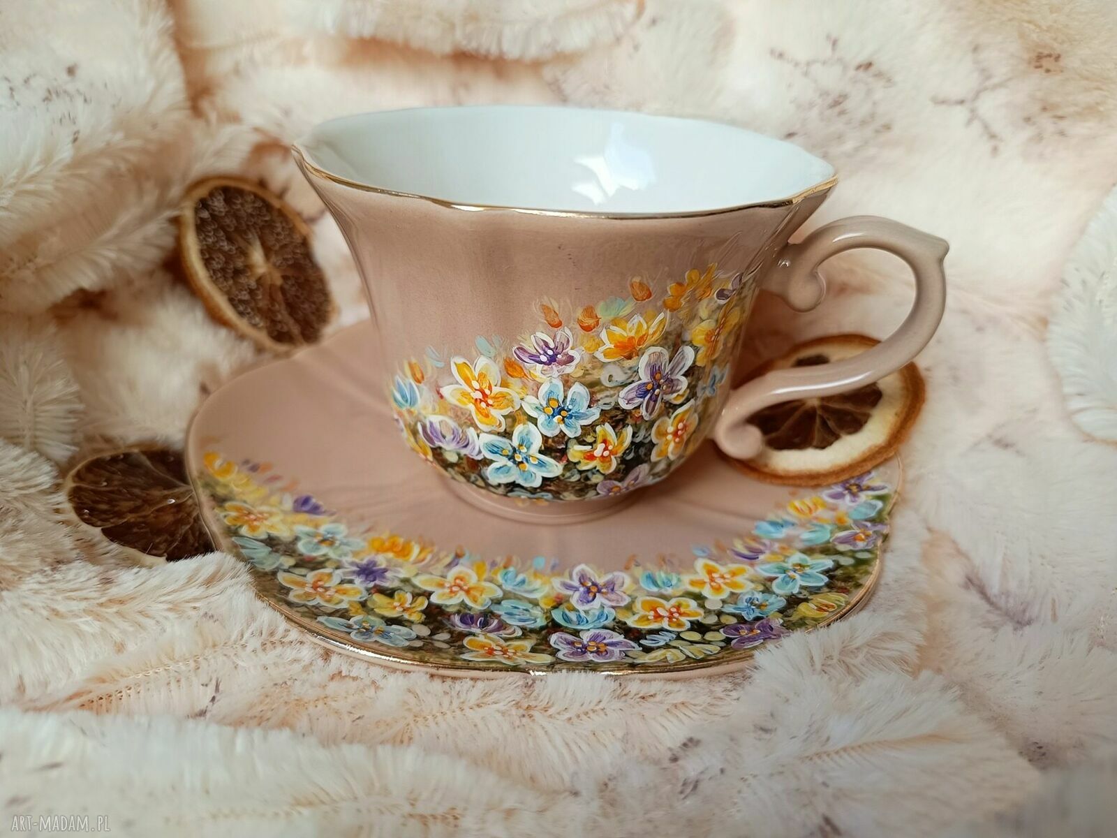 Ręcznie malowany komplet Runo Kwiatowe - filiżanka z porcelany ok. 250 ml