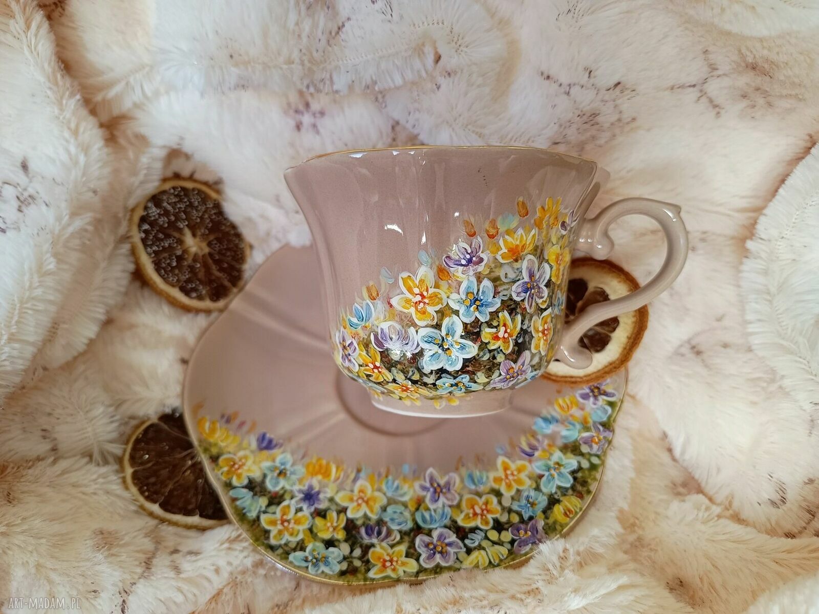 Ręcznie malowany komplet Runo Kwiatowe - filiżanka z porcelany ok. 250 ml