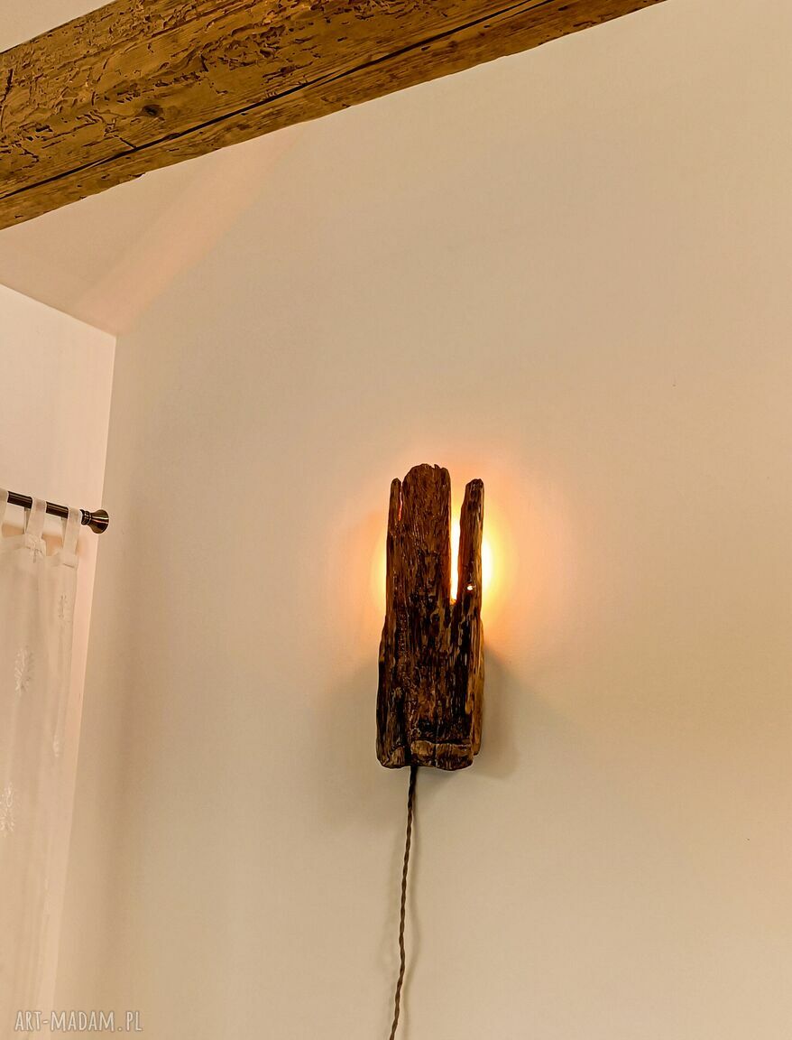 Rustykalna lampa ścienna z drewna z odzysku Jaro Blue0 - E14