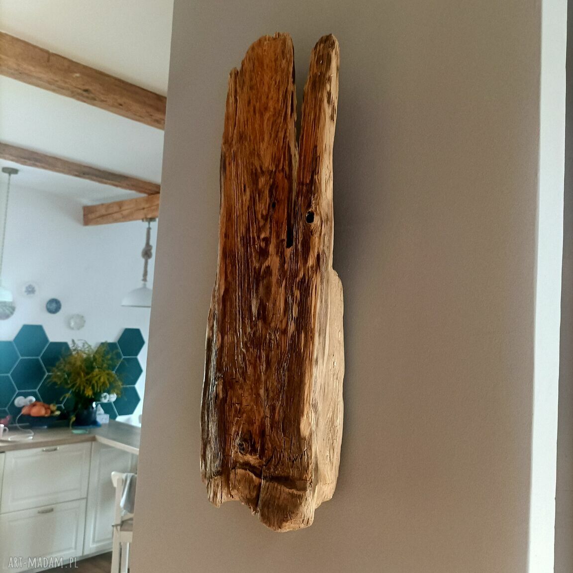 Rustykalna lampa ścienna z drewna z odzysku Jaro Blue0 - E14