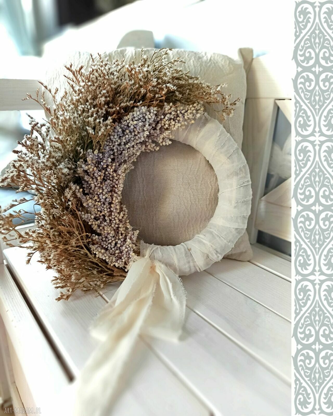 Rustykalny wianek nadmorski boho z suszonych kwiatów - dekoracja handmade